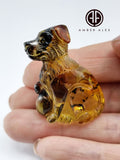 Fossil Amber Carved Dog Figurine