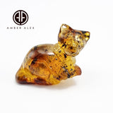 Fossil Amber Carved Cat Figurine
