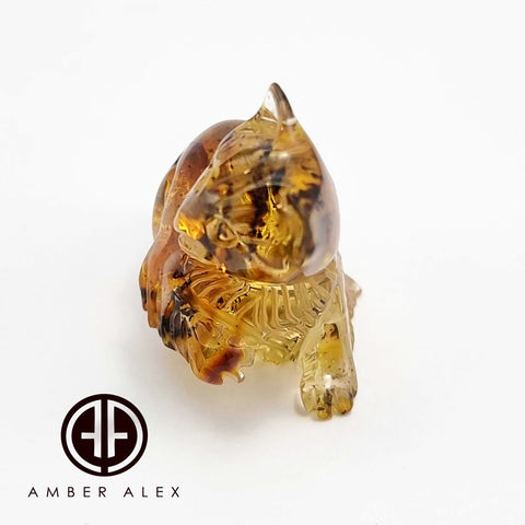 Fossil Amber Carved Cat Figurine