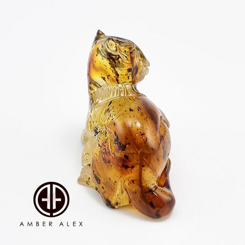 Fossil Amber Carved Cat Figurine