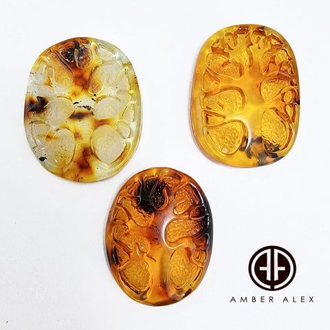 Cognac Amber Carved Tree Cabochons