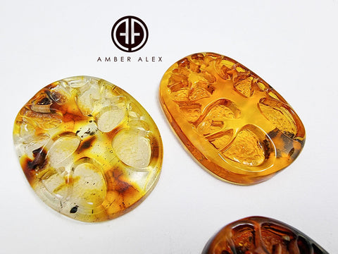 Cognac Amber Carved Tree Cabochons