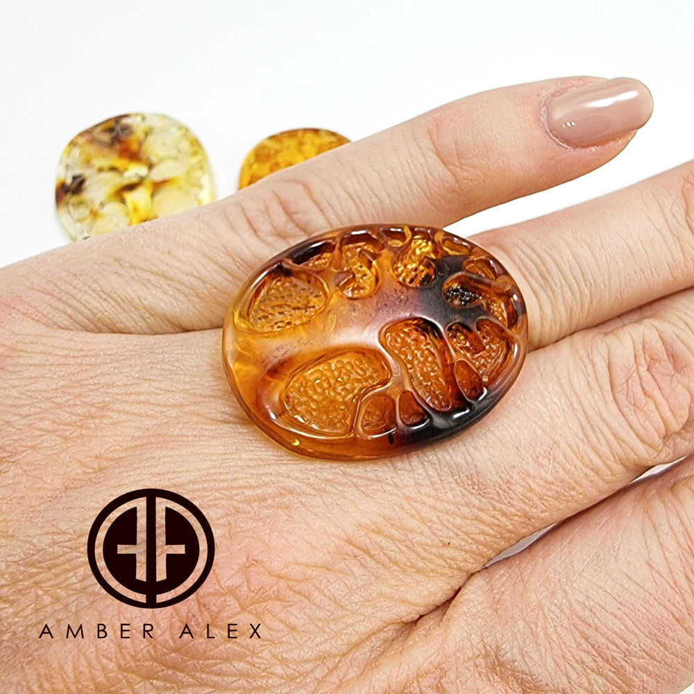 Cognac Amber Carved Tree Cabochons