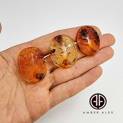 Cognac Amber Carved Tree Cabochons