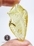 Natural Amber Carved Owl Cabochon With Insects