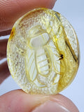 Natural Amber Carved Bee Cabochon with Insects