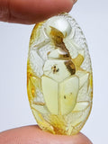 Natural Amber Carved Scarab Cabochon With Insects