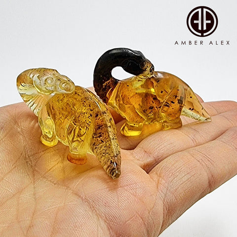 Fossil Amber Carved Dinosaurs Figurine