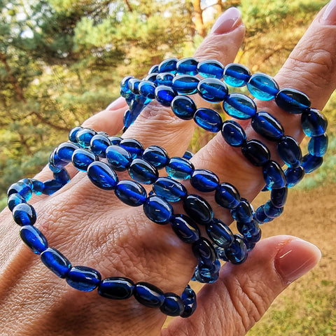 Blue Amber Small Nugget Stretch Bracelet