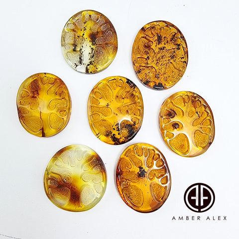 Cognac Amber Carved Tree Cabochons