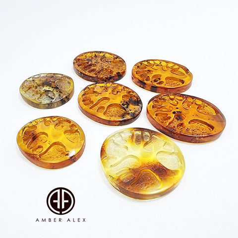 Cognac Amber Carved Tree Cabochons