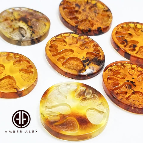 Cognac Amber Carved Tree Cabochons