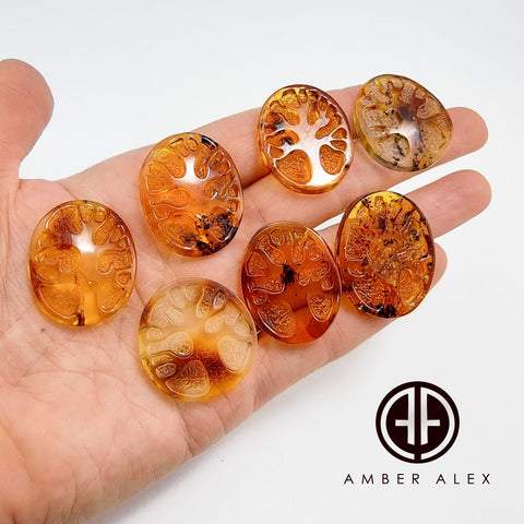 Cognac Amber Carved Tree Cabochons