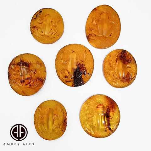 Cognac Amber Carved Frog Cabochon