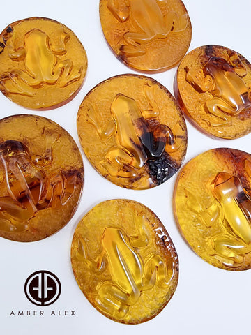 Cognac Amber Carved Frog Cabochon