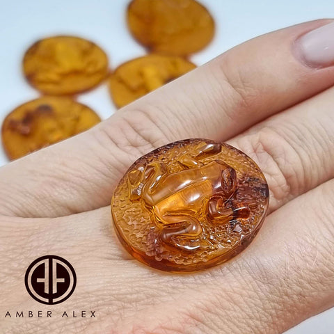 Cognac Amber Carved Frog Cabochon