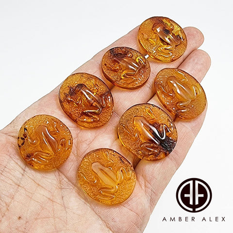 Cognac Amber Carved Frog Cabochon