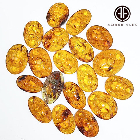 Cognac Amber Carved Scarab Cabochons