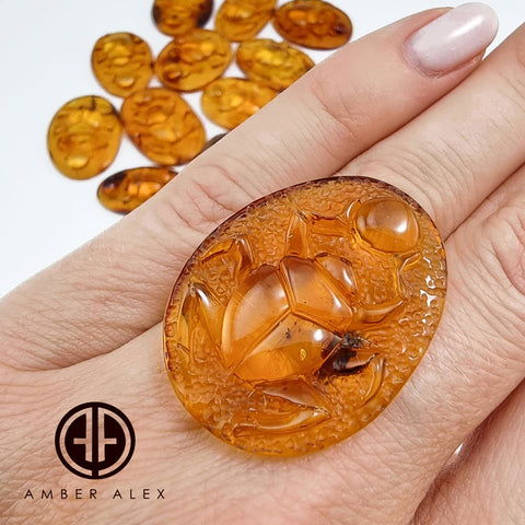 Cognac Amber Carved Scarab Cabochons