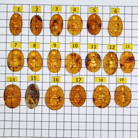 Cognac Amber Carved Scarab Cabochons