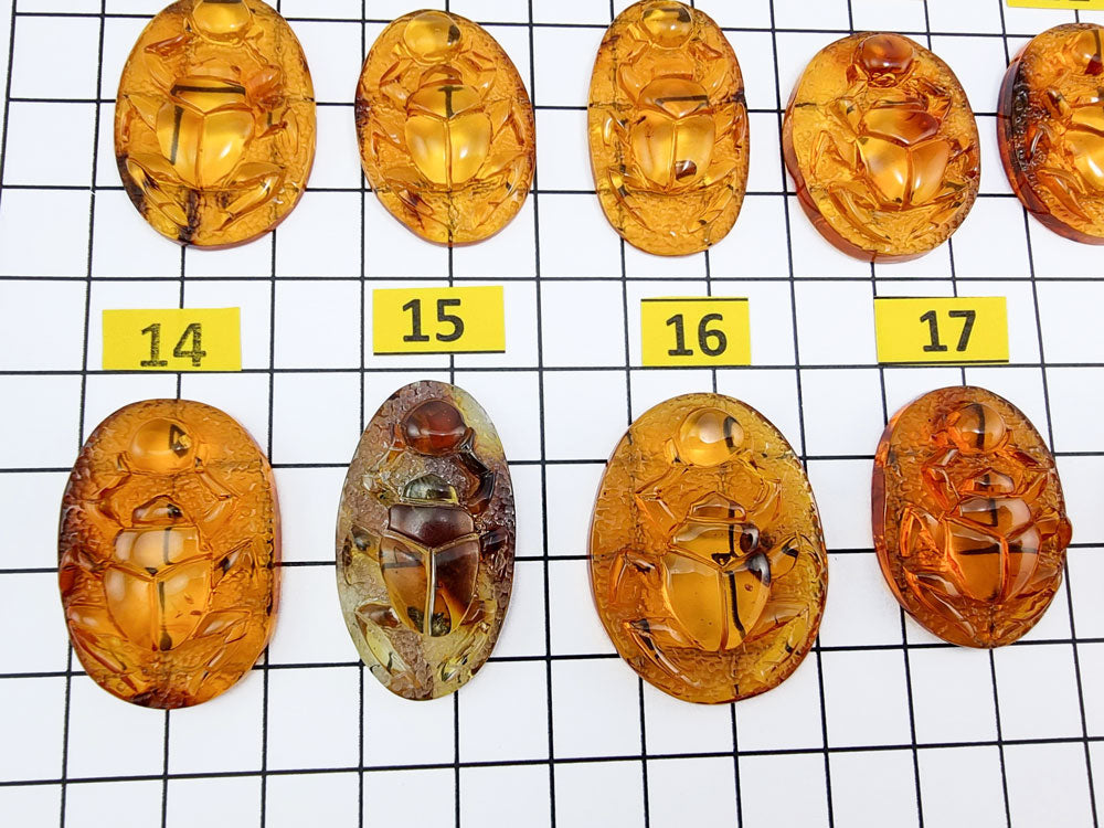 Cognac Amber Carved Scarab Cabochons