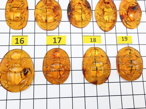 Cognac Amber Carved Scarab Cabochons