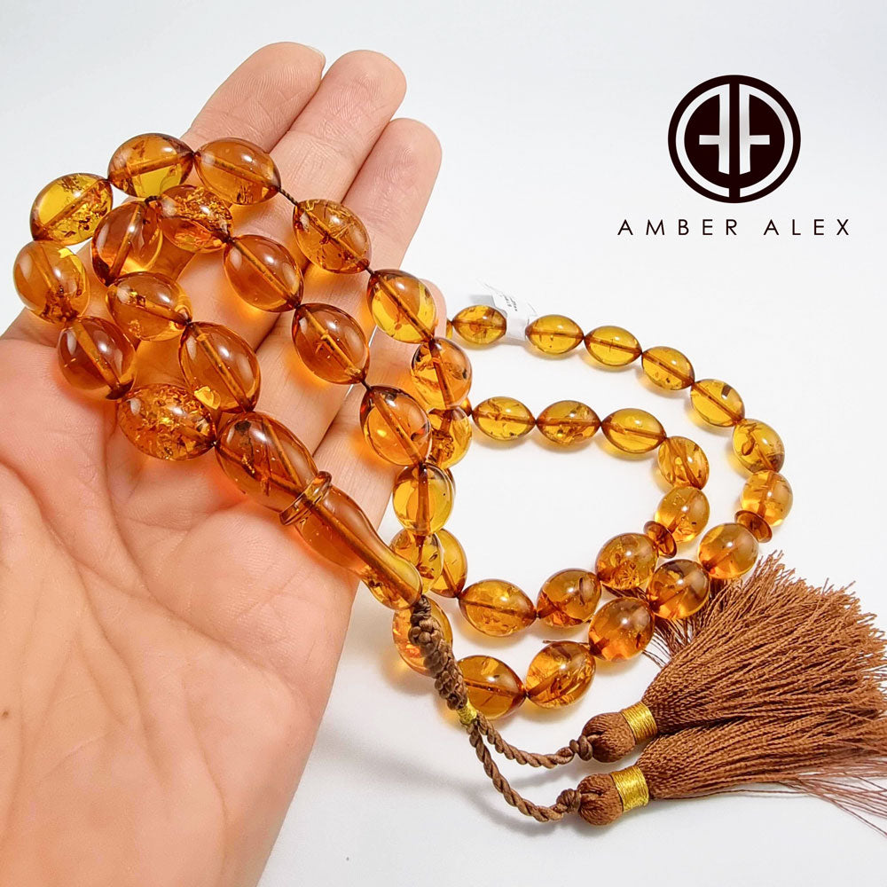 Cognac Amber Olive Shape 11x16 mm Islamic Prayer Beads