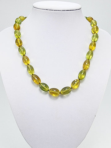 Green Color Amber Olive Beads Necklace