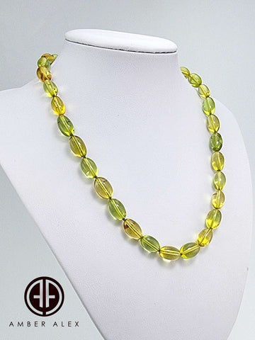 Green Color Amber Olive Beads Necklace