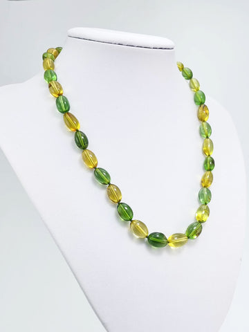 Green Color Amber Olive Beads Necklace