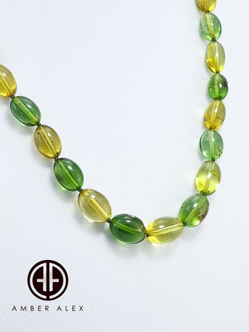 Green Color Amber Olive Beads Necklace