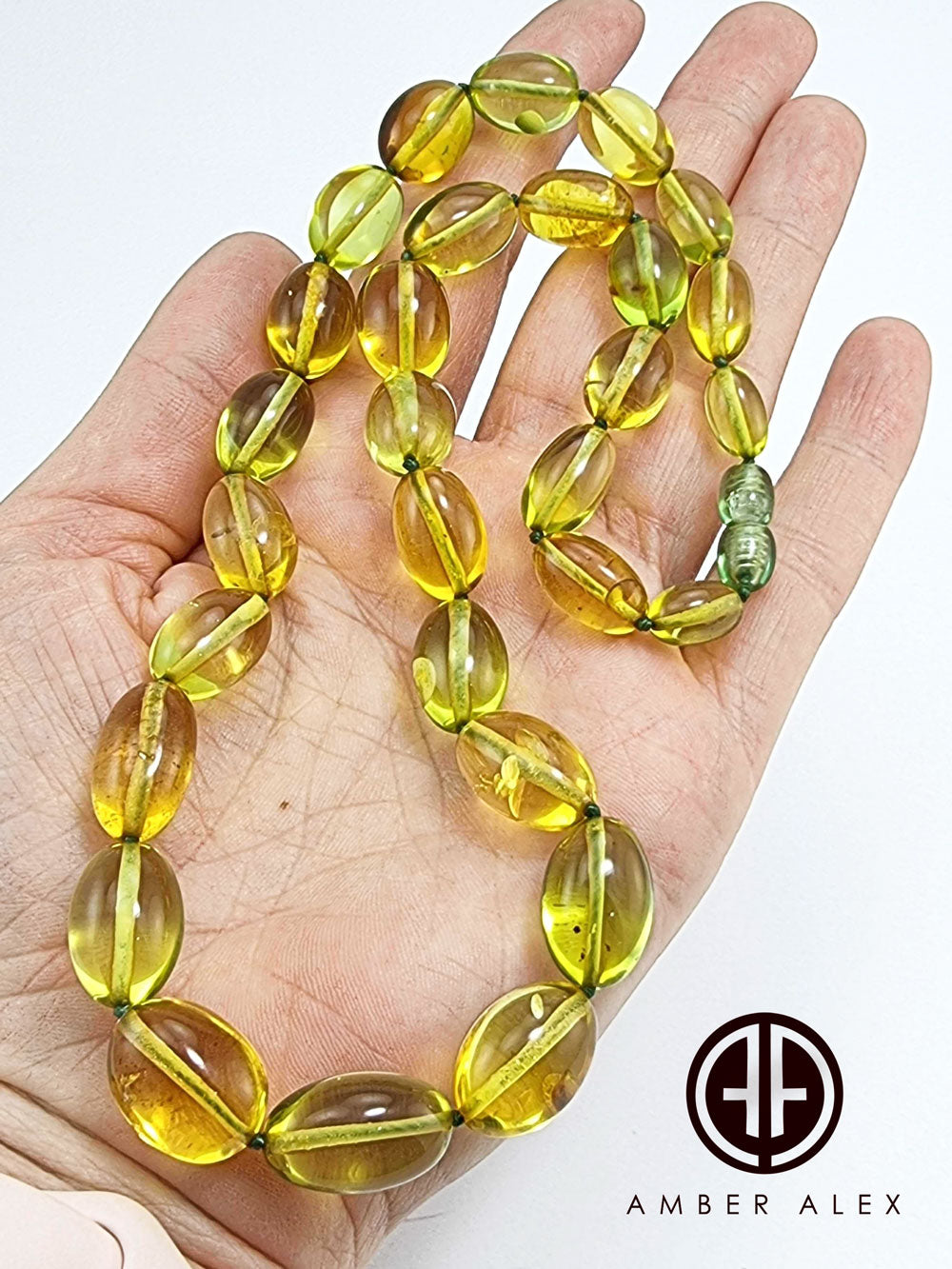 Green Color Amber Olive Beads Necklace