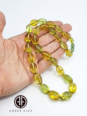 Green Color Amber Olive Beads Necklace