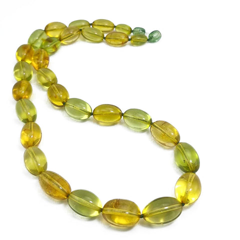 Green Color Amber Olive Beads Necklace