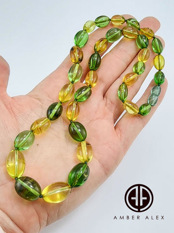 Green Color Amber Olive Beads Necklace