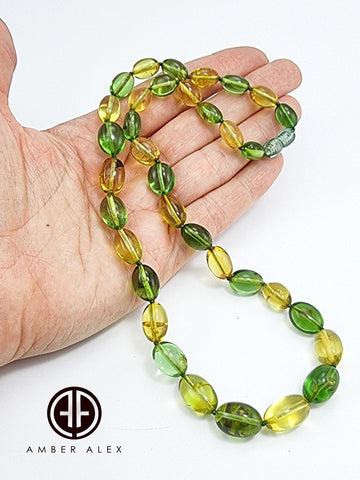 Green Color Amber Olive Beads Necklace