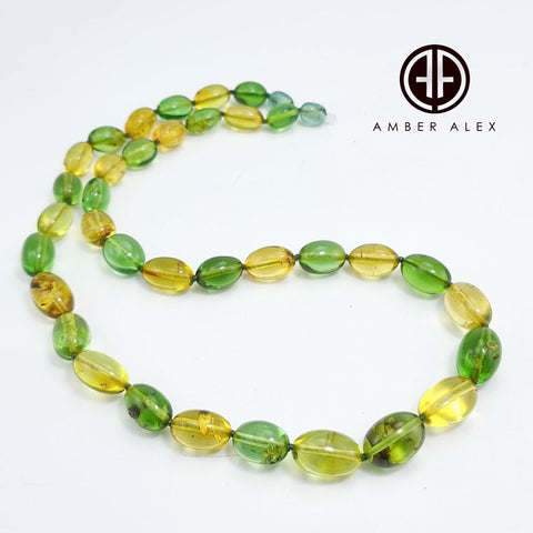 Green Color Amber Olive Beads Necklace