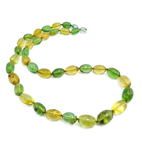 Green Color Amber Olive Beads Necklace