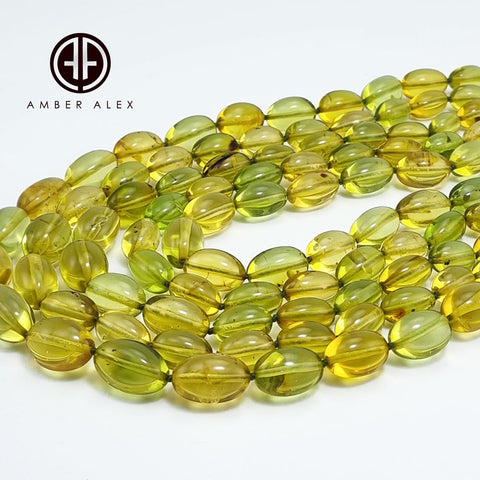 Green Color Amber Olive Beads Necklace