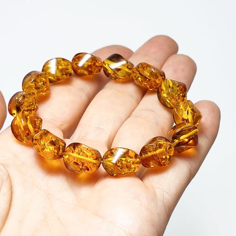 Cognac Amber Twisted Beads Stretch Bracelet