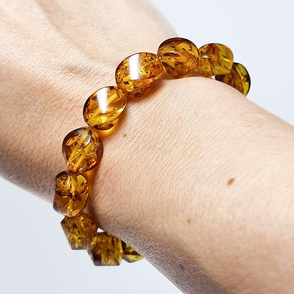 Cognac Amber Twisted Beads Stretch Bracelet