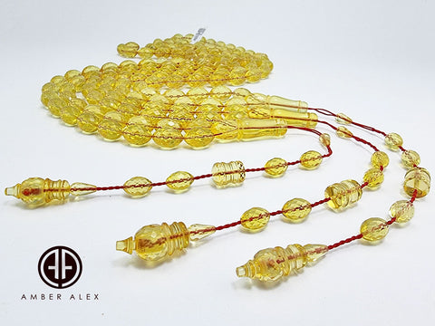 Transparent Amber Faceted Olive Shape 10 mm Islamic Prayer Beads