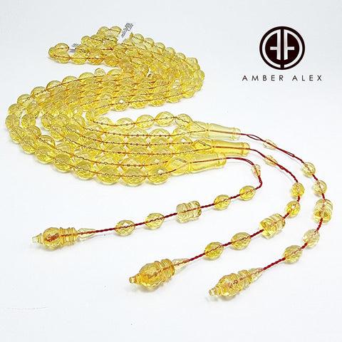 Transparent Amber Faceted Olive Shape 10 mm Islamic Prayer Beads