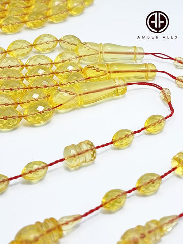 Transparent Amber Faceted Olive Shape 10 mm Islamic Prayer Beads