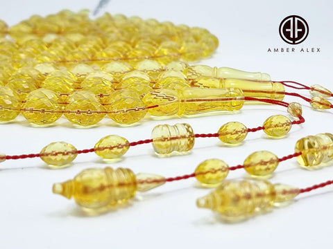 Transparent Amber Faceted Olive Shape 10 mm Islamic Prayer Beads