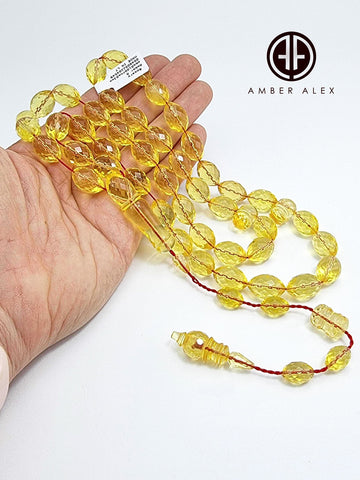 Transparent Amber Faceted Olive Shape 10 mm Islamic Prayer Beads