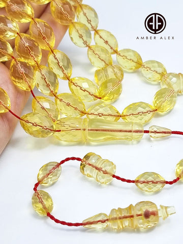 Transparent Amber Faceted Olive Shape 10 mm Islamic Prayer Beads