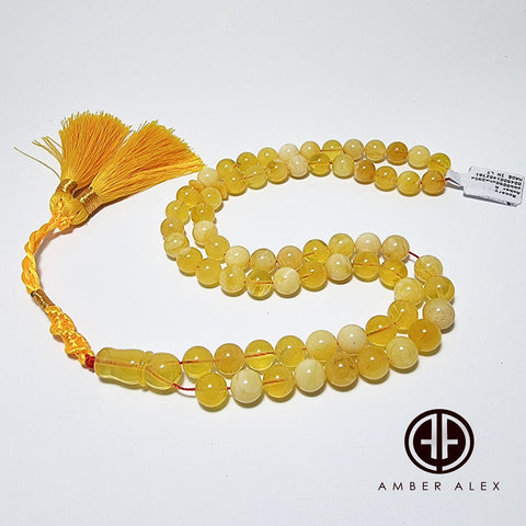 Yellow With Transparent Amber Round Shape 9 mm Islamic Prayer Beads