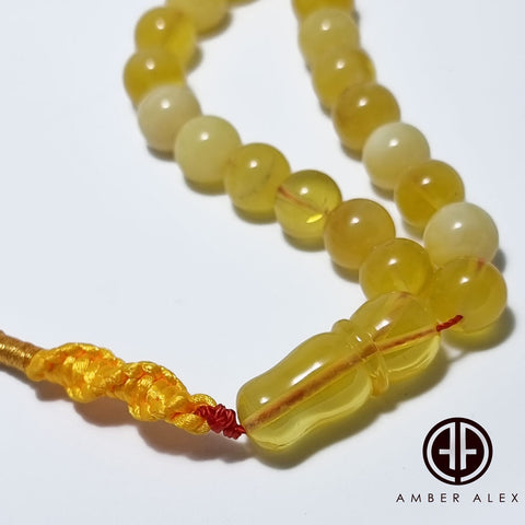 Yellow With Transparent Amber Round Shape 9 mm Islamic Prayer Beads