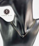 Black Amber Round Bead Necklace 14K Gold Plated
